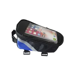 Велосумка на раму с отд. для телефона, материал с водоотт. проп., черная с цветной полосой