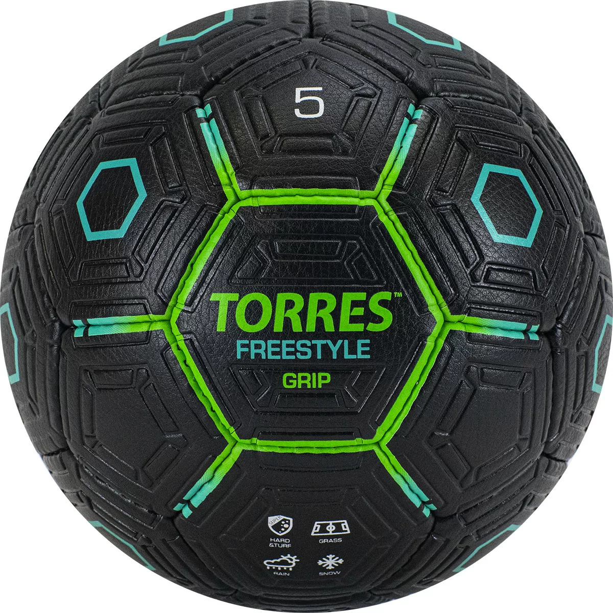 Фото Мяч футбольный Torres Freestyle Grip р.5 32 панели PU черно-зеленый  F320765 со склада магазина СпортСЕ