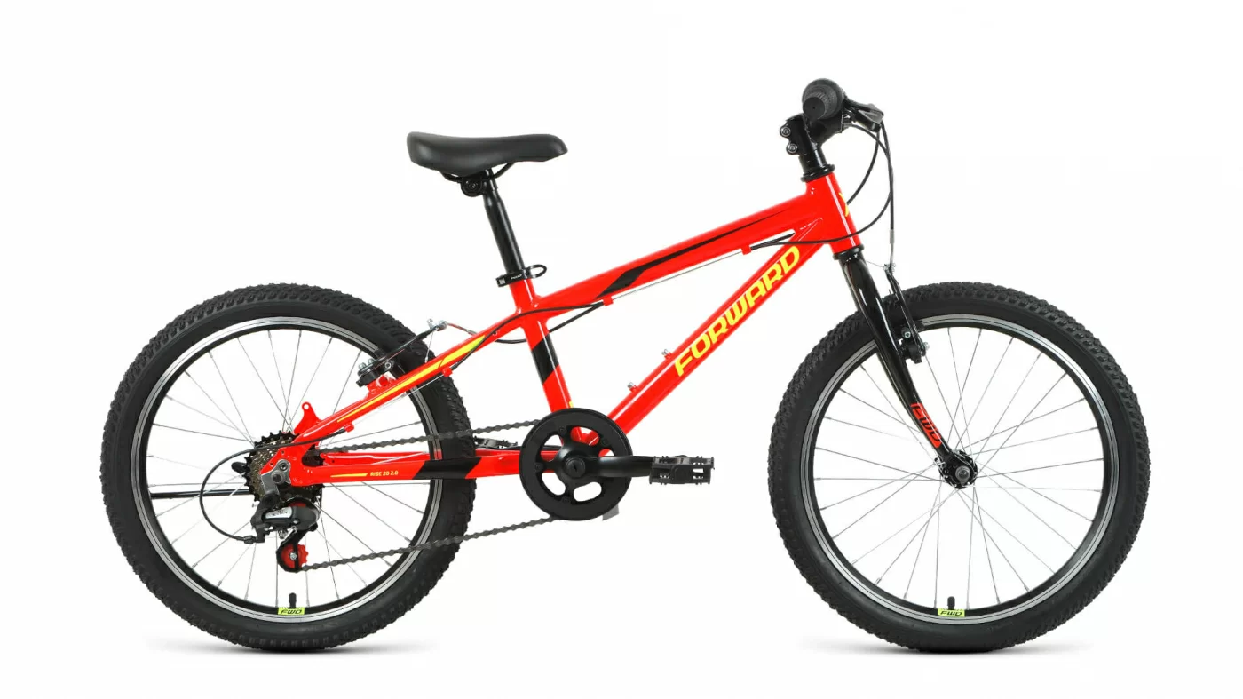 Фото Велосипед Forward Rise 20 2.0 (2022) красный/ярко-желтый RBK22FW20792 со склада магазина СпортСЕ