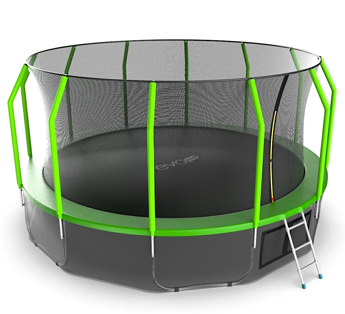 Фото EVO JUMP Cosmo 16ft (Green) + Lower net. Батут с внутренней сеткой и лестницей, диаметр 16ft (зеленый) + нижняя сеть со склада магазина СпортСЕ