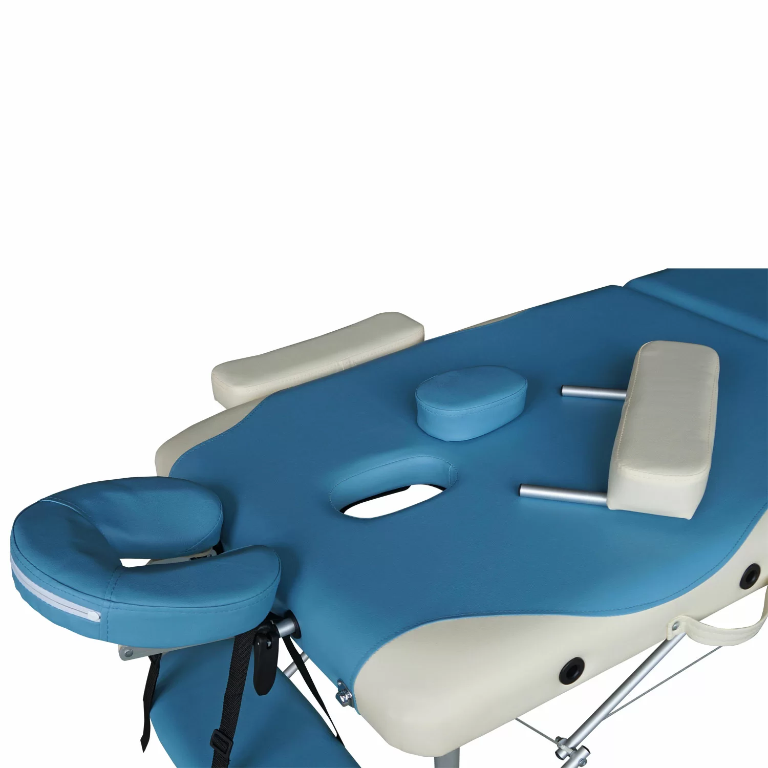 Фото Массажный стол DFC NIRVANA, Elegant DELUXE, 186х70х5 см, алюм. ножки, цвет голуб./беж. со склада магазина СпортСЕ