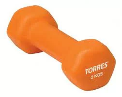 Фото Гантель неопреновая 2 кг Torres шестигранник оранжевый PL55012 со склада магазина СпортСЕ