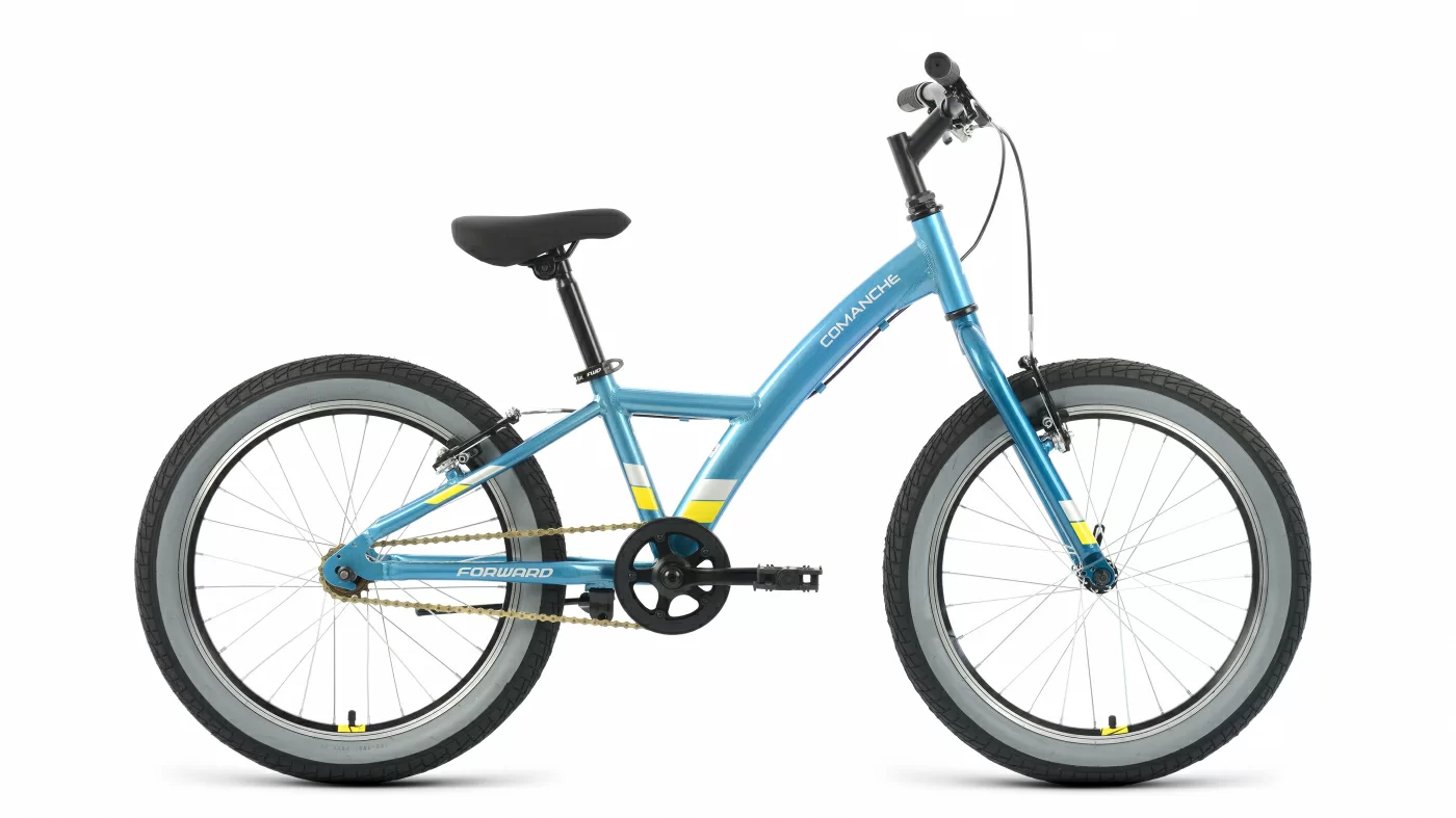 Фото Велосипед Forward Comanche 20 1.0 (2022) голубой/желтый RBK22FW20572 со склада магазина СпортСЕ