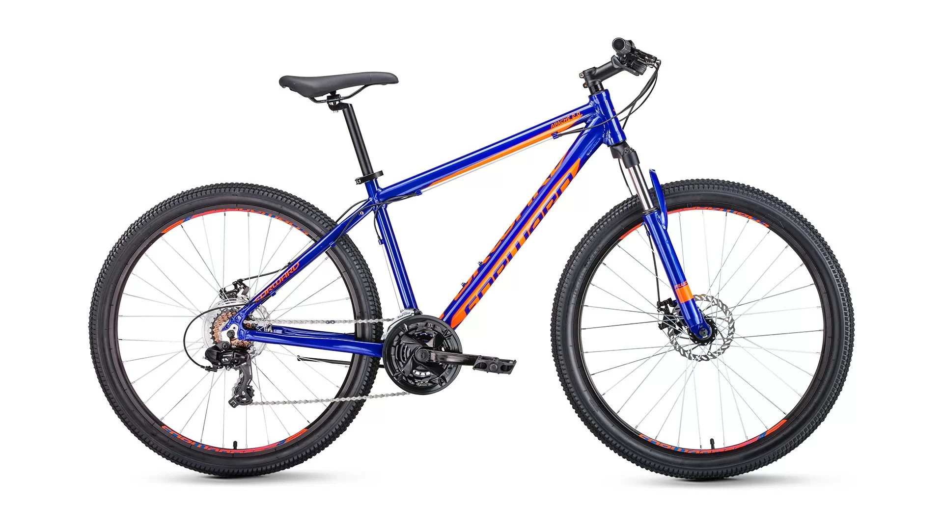 Фото Велосипед Forward Apache 27,5 2.0 disc (21ск) синий/оранжевый со склада магазина СпортСЕ