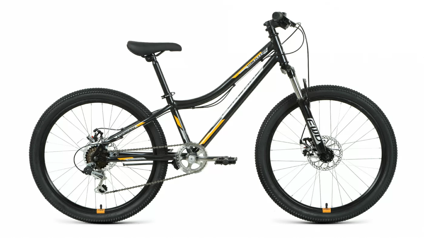 Фото Велосипед Forward Titan 24 2.2 disc (2021) черный/оранжевый RBKW1J146005 со склада магазина СпортСЕ