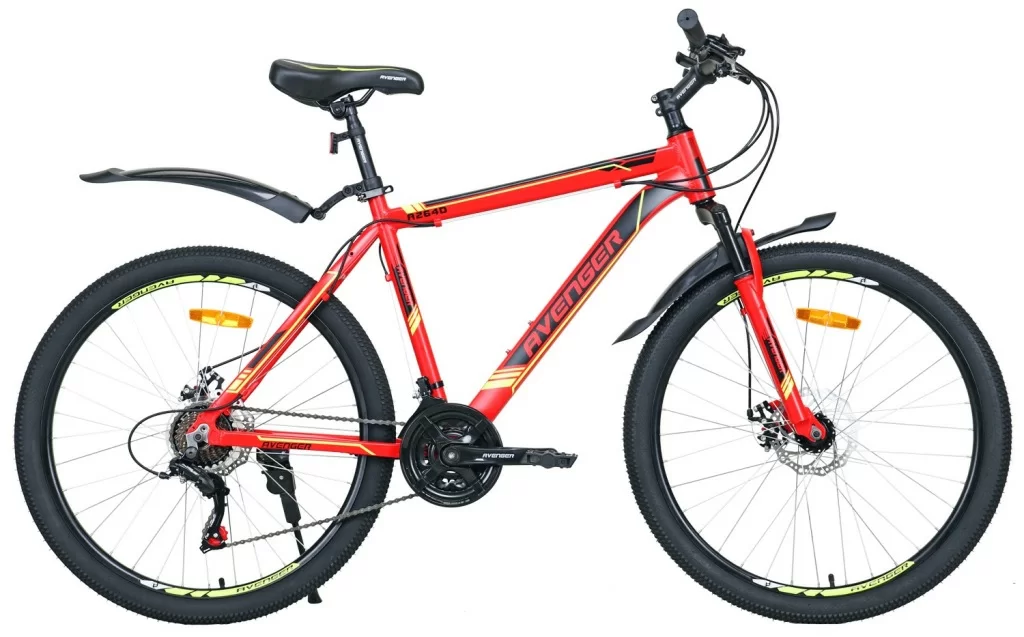 Фото Велосипед 26" AVENGER A264D, красный/желтый неон, 19" (2021) со склада магазина СпортСЕ
