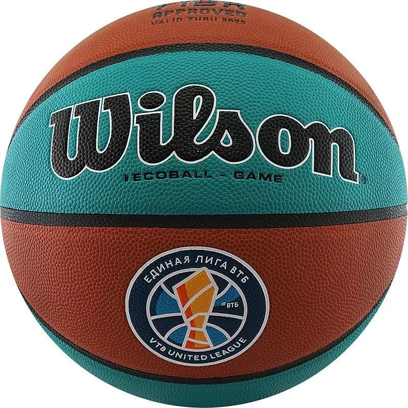 Фото Мяч баскетбольный Wilson VTB Sibur Gameball Eco №7 композит бутил. кам. корич-бирюз. WTB0547XBVTB со склада магазина СпортСЕ