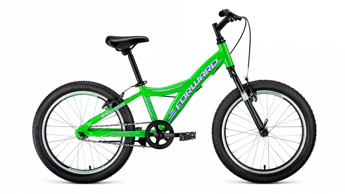 Фото Велосипед Forward Comanche 20 1.0 (2021) ярко-зеленый/белый со склада магазина СпортСЕ