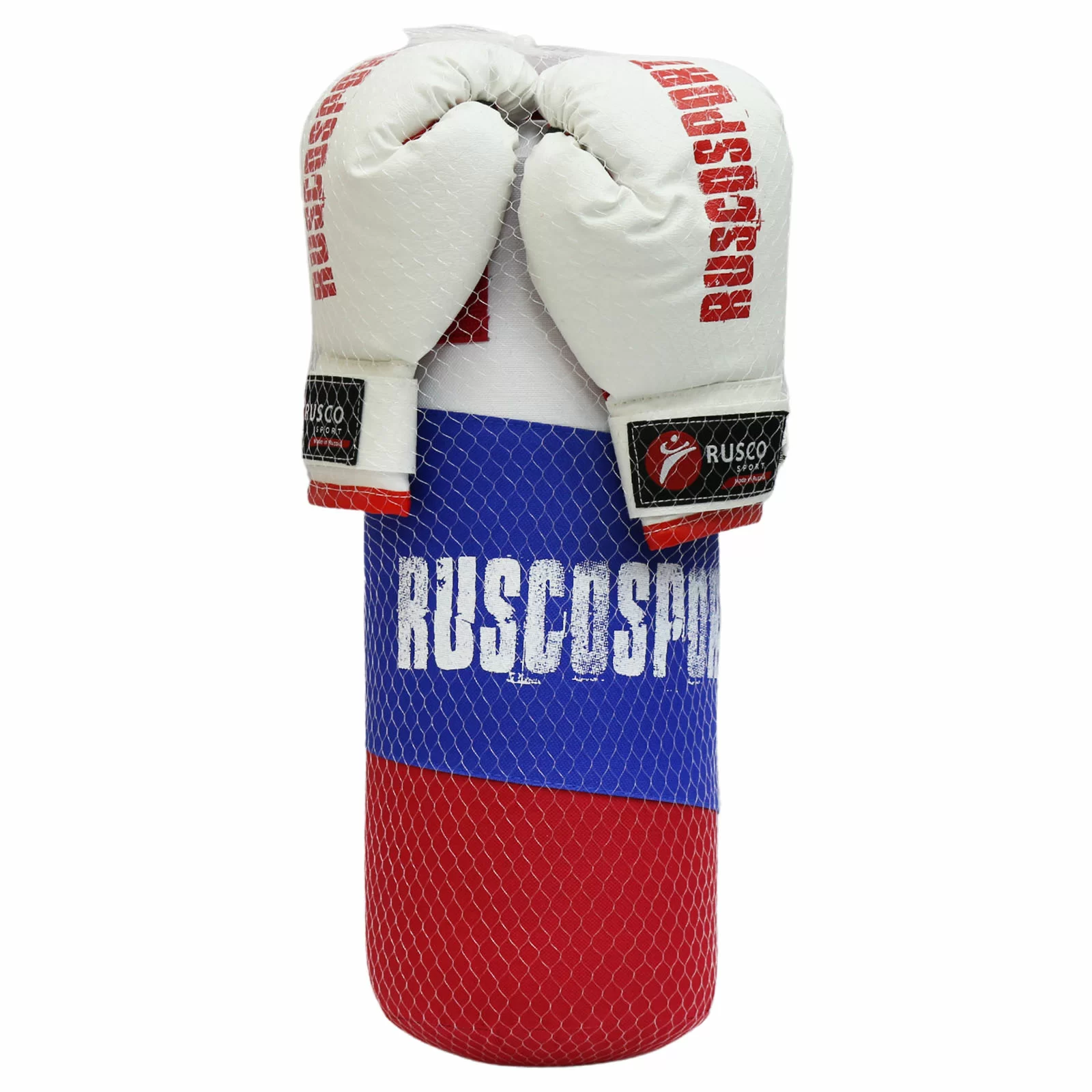 Фото Набор боксерский для начинающих RuscoSport Триколор (перчатки бокс. 4 oz) красный со склада магазина СпортСЕ