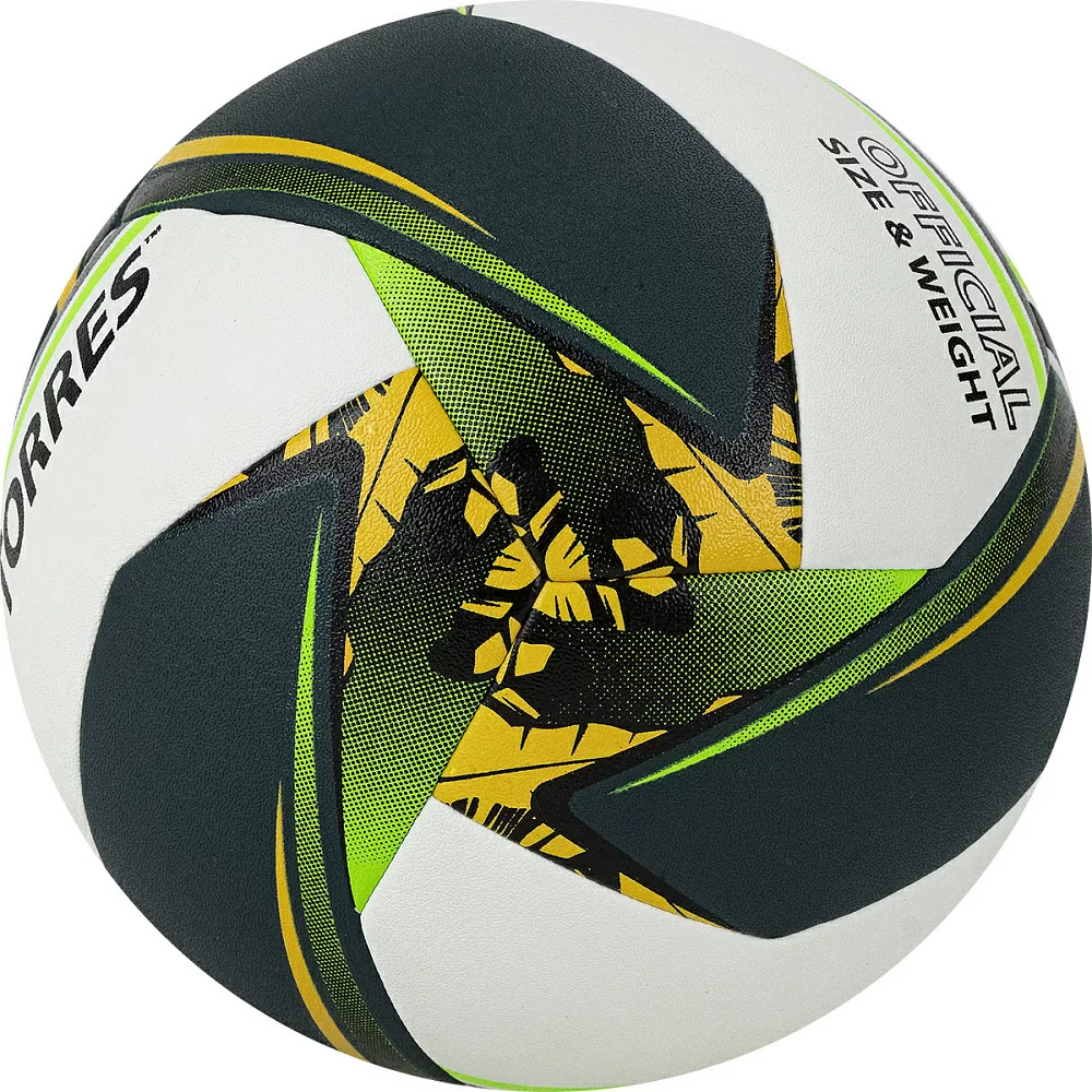 Фото Мяч волейбольный Torres Save V321505 р.5 синт. кожа гибрид бело-зелено-желтый V321505 со склада магазина СпортСЕ