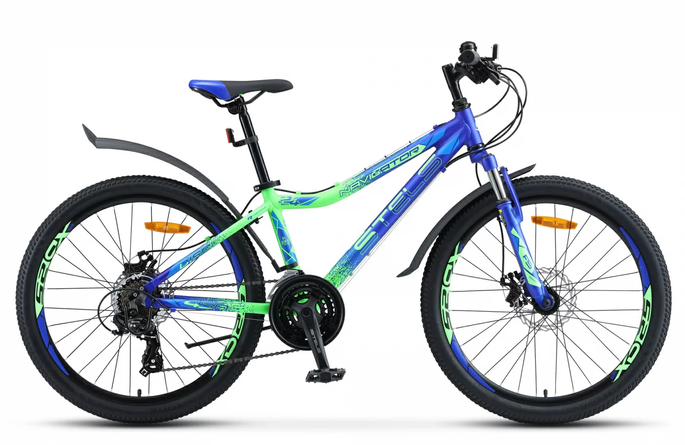 Фото Велосипед Stels Navigator-450 MD 24" (2021) синий/неоновый_зелёный V030 со склада магазина СпортСЕ