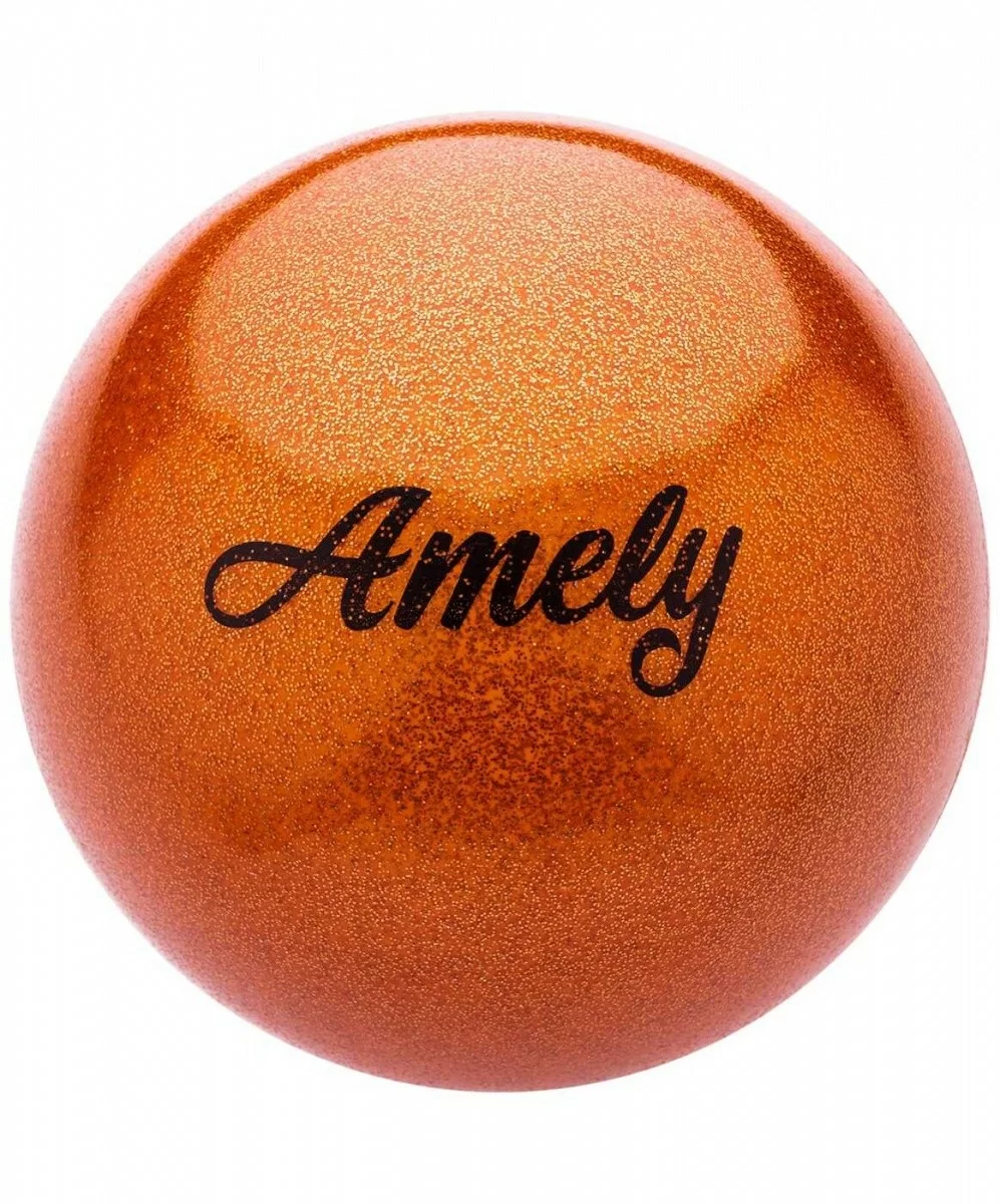 Фото Мяч для художественной гимнастики 19 см Amely AGB-103 с насыщенными блестками оранжевый со склада магазина СпортСЕ