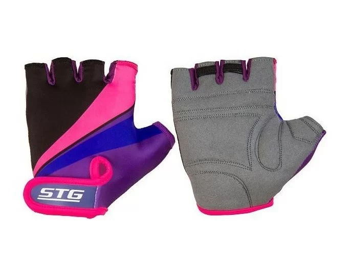 Фото Перчатки STG с защитной прокладкой на липучке фиолет/черн/розов Х87909 со склада магазина СпортСЕ