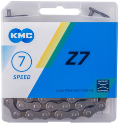 Цепь KMC Z-7 1/2"х3/32" 114зв. 7,3мм с замком  6-7скоростей, в пластик. коробке серо-коричн. 5-303710