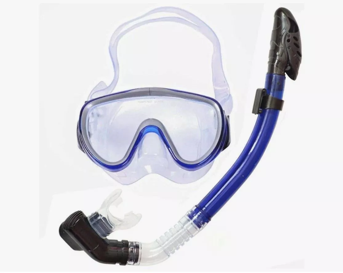 Фото Набор для плавания E33176-1 взрослый маска+трубка (силикон) синий 10021291 со склада магазина СпортСЕ